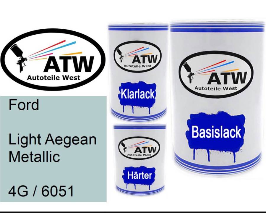 Ford, Light Aegean Metallic, 4G / 6051: 500ml Lackdose + 500ml Klarlack + 250ml Härter - Set, von ATW Autoteile West.